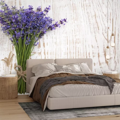 Sticker Lavendel op wit geverfd hout