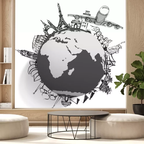 Sticker vliegtuig reizen rond de wereld