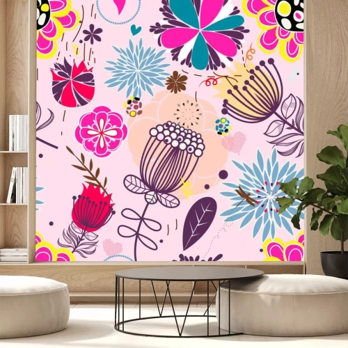 Sticker Bloemen naadloze patroon in retro stijl