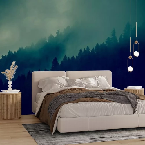 Fotobehang Mistig bos op de achtergrond