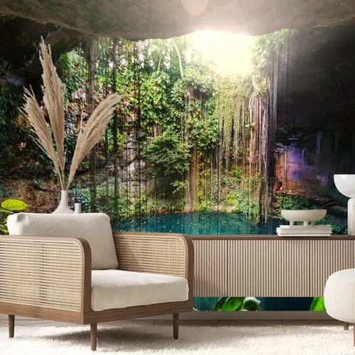 Fotobehang Een grot met turkoois water