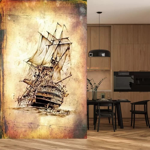 Fotobehang Antieke boot zee motief tekenen handgemaakt