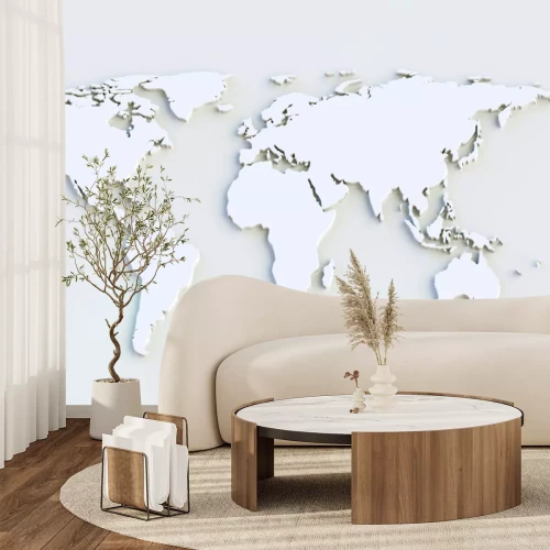 Fotobehang Witte wereldkaart 3D