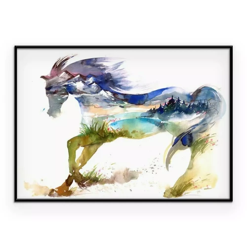 Poster Paard en schilderachtig landschap