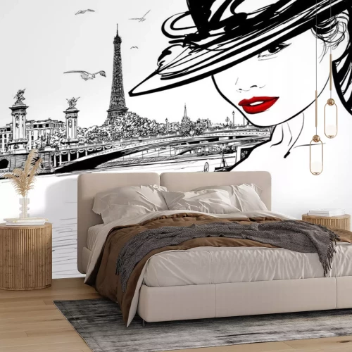 Sticker Jonge vrouw in de buurt van de rivier de Seine in Parijs