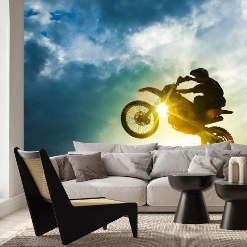 Fotobehang Springen op een motorcrossfiets