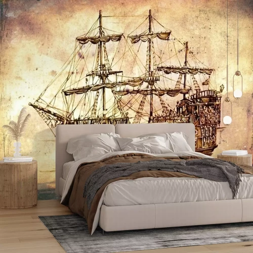 Fotobehang Antieke boot zee motief tekenen handgemaakte