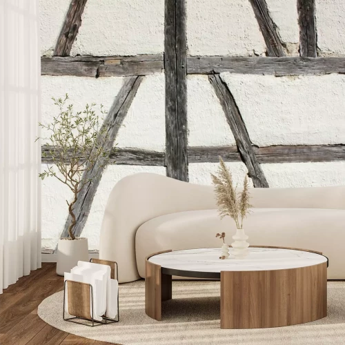 Fotobehang Witte muur met houten balken