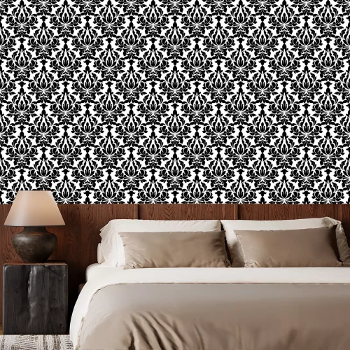 Behang Zwart gekleurde bloemen arabesk naadloze patroon