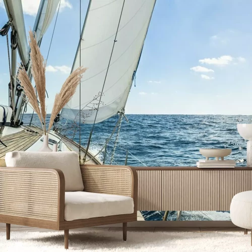 Fotobehang Een zeiljacht met passagiers