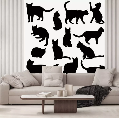 Sticker Zwart-witte katten in verschillende poses