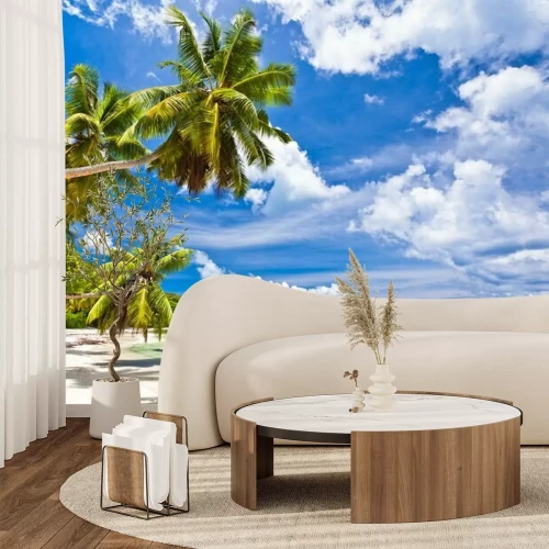 Fotobehang Zee en palmbomen op de Seychellen