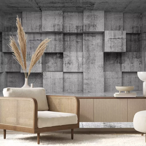 Sticker 3D-muur gebouwd van betonnen kubussen