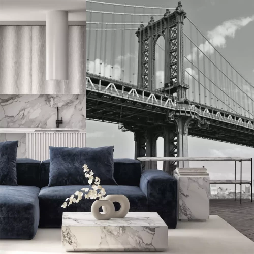 Fotobehang Zwart-witte brug in New York