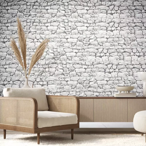 Fotobehang Muur met heldere onregelmatige stenen