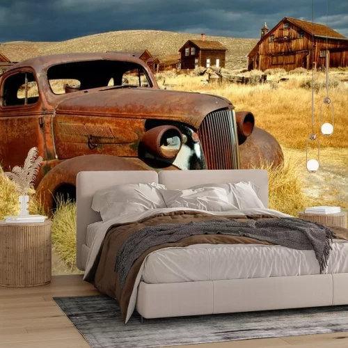 Fotobehang Roestige auto bij Bodie