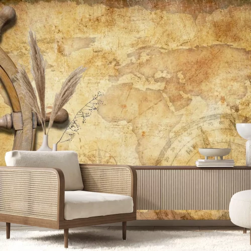 Sticker oude schatkaart met stuurwiel