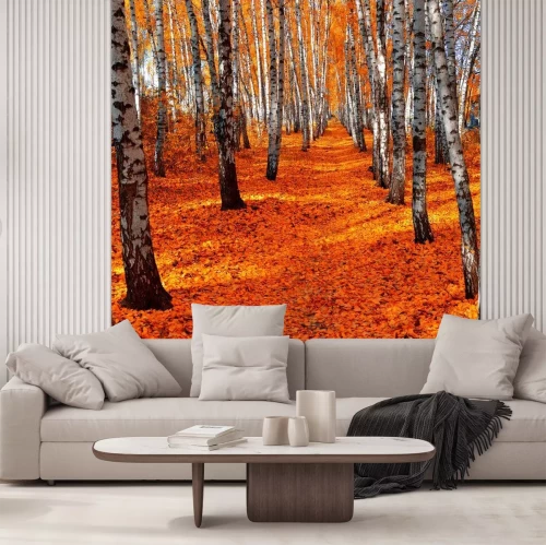 Fotobehang Berken en oranje bladeren