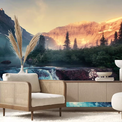 Fotobehang Bergen en een kleine waterval