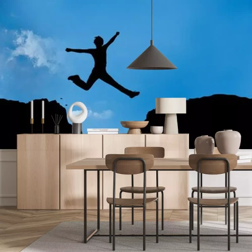 Sticker springen over een afgrond tussen 2 bergen - 3-1 - g1382