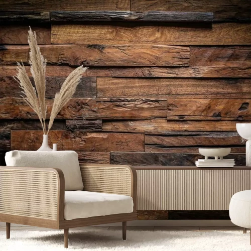 Fotobehang Donkere houten textuur