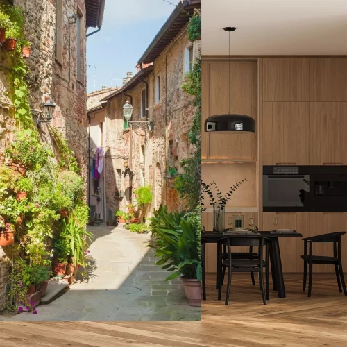 Fotobehang Mooie heuveltop stad in Toscane, Italië