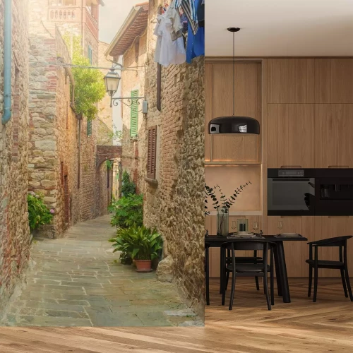 Fotobehang Mooie heuveltop stad in Toscane, Italië