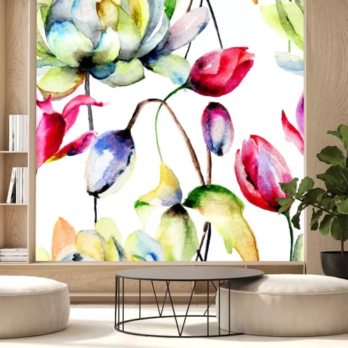 Sticker Naadloze behang met zomerbloemen