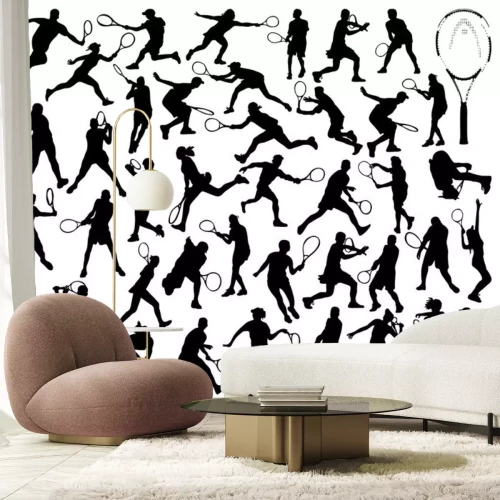 Sticker Zwarte silhouetten van tennisser 2, vector