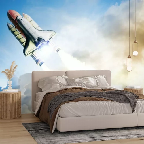 Fotobehang Een raket die de ruimte in vliegt