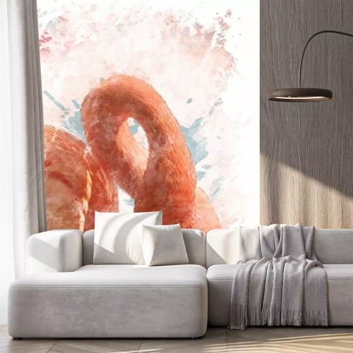 Fotobehang Schilderachtige illustratie van een roze vogel