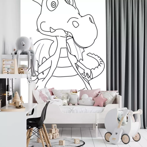 Sticker Sprookje draak eenvoudige zwart-wit tekening