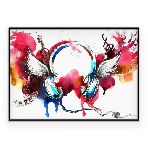 Poster Waterverf beschilderde koptelefoon