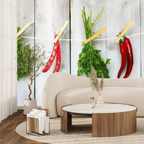 Fotobehang Aromatische kruiden hangend aan een touwtje