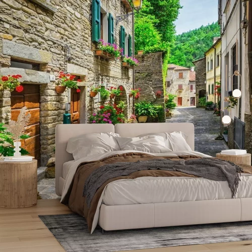 Fotobehang Italiaanse straat in een kleine provinciestad Toscaanse