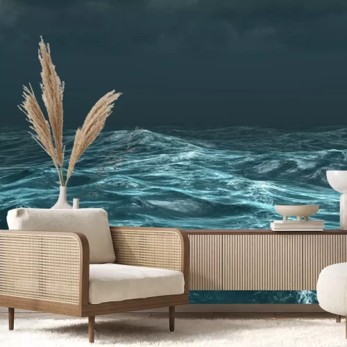 Sticker Rough stormachtige oceaan onder donkere hemel