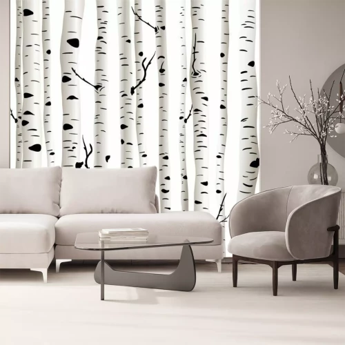 Fotobehang Geïllustreerde berkenbomen op een witte achtergrond