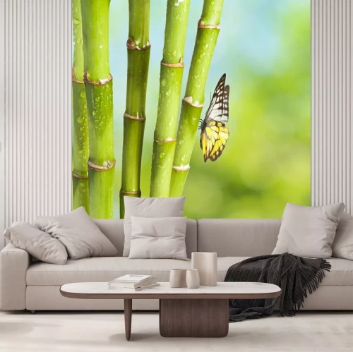 Fotobehang Vlinder op een bamboe