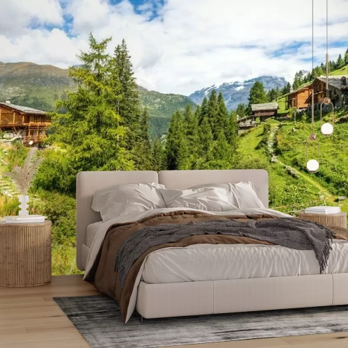 Fotobehang Italiaanse huisjes in de bergen