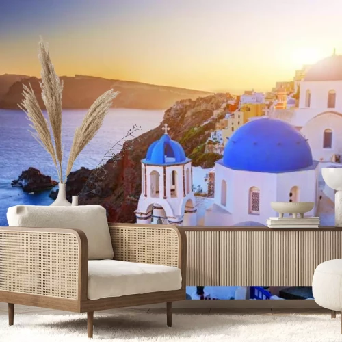 Fotobehang Grieks landschap met zonsondergang