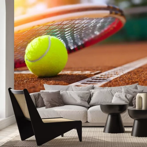 Fotobehang Tennisbal 3D op de tennisbaan
