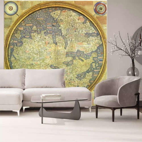 Fotobehang Oosterse wereldkaart in een ronde lijst