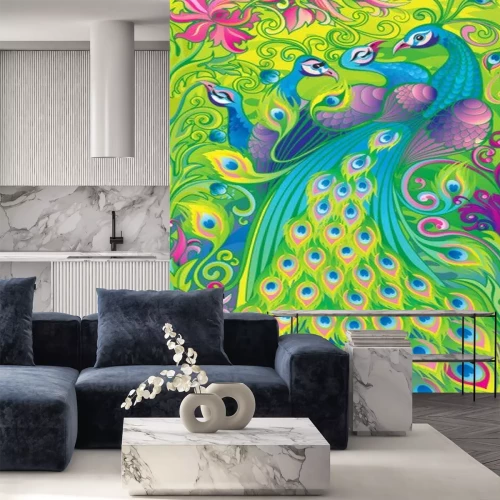 Sticker Pauwen met kleurrijke staarten