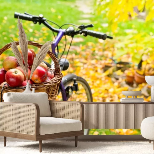 Sticker Appels in een mand op een fietsenrek