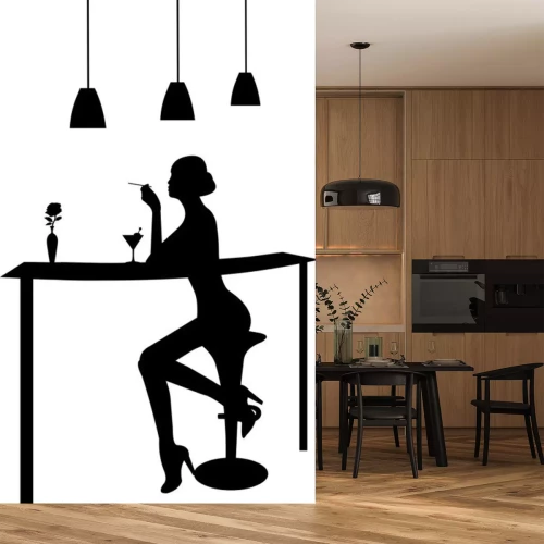 Sticker Meisje drinkt martini en het roken van een sigaret in een bar