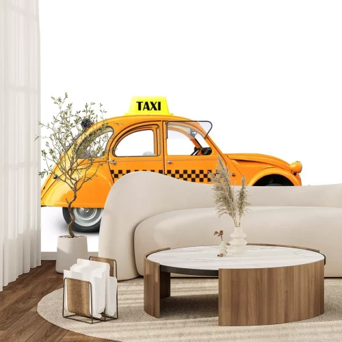 Sticker Taxi, retro auto oranje kleur op de witte achtergrond