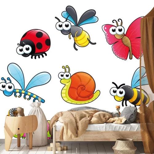 Sticker Vriendelijke kleurrijke insecten met grote ogen