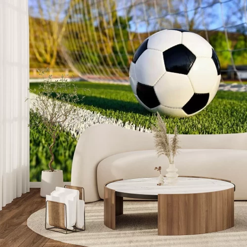 Fotobehang Voetbal achter de doellijn