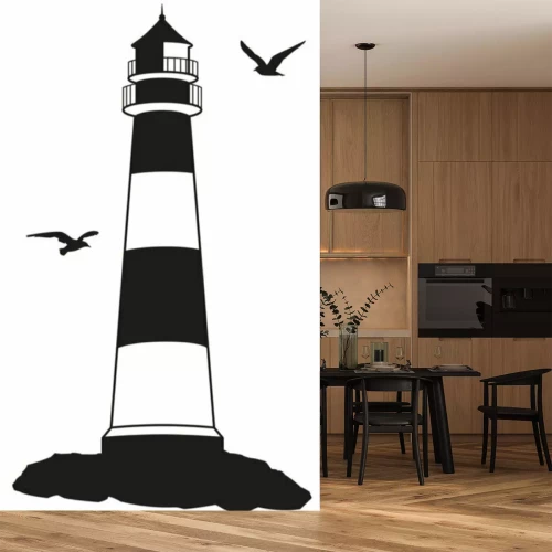 Sticker Kustlijn Vuurtoren zeemeeuwsilhouet