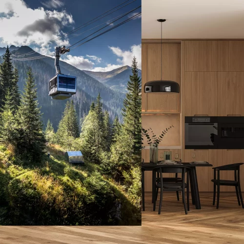 Fotobehang Skilift in de bergen